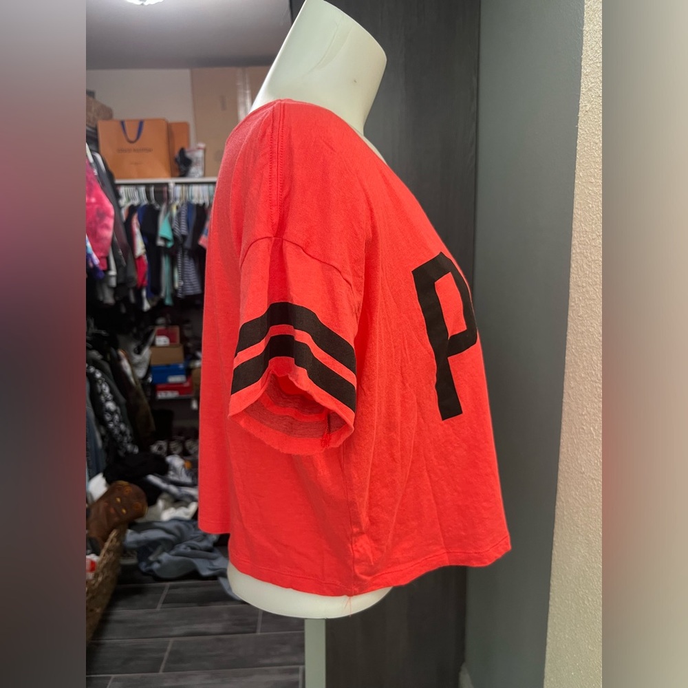 PINK Red & Black Crop Short Sleeve Top - Picture 4 of 6